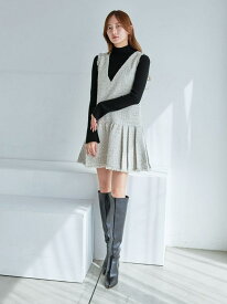 Vネックツイードジャンスカ【カンヘウォン着用】 SNIDEL スナイデル ワンピース・ドレス ワンピース ネイビー【送料無料】[Rakuten Fashion]