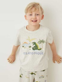 【KIDS】【接触冷感】スリーピングダイナソーワンポイントTシャツ gelato pique ジェラートピケ トップス カットソー・Tシャツ ネイビー[Rakuten Fashion]