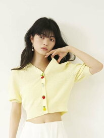[L.B CANDY STOCK]フルーツモチーフニットカーディガン LILY BROWN リリーブラウン トップス カーディガン ネイビー レッド イエロー【送料無料】[Rakuten Fashion]