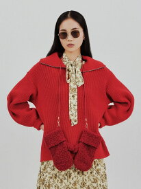 【SALE／50%OFF】【WEB限定】【ウォッシャブル】衿付スキッパーニットプルオーバー Mila Owen ミラオーウェン トップス ニット レッド グレー【RBA_E】【送料無料】[Rakuten Fashion]