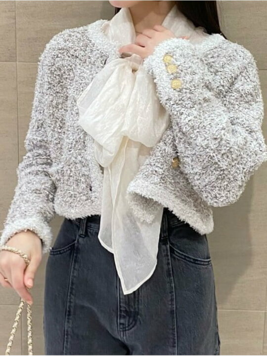 スナイデル snidel 23AW ラメツイードカーディガン 長袖 クロップド 