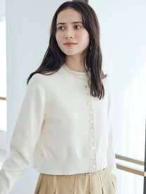 シェル釦デザインクロップドニットカーディガン Mila Owen ミラオーウェン トップス ニット レッド ブラック【送料無料】[Rakuten Fashion]