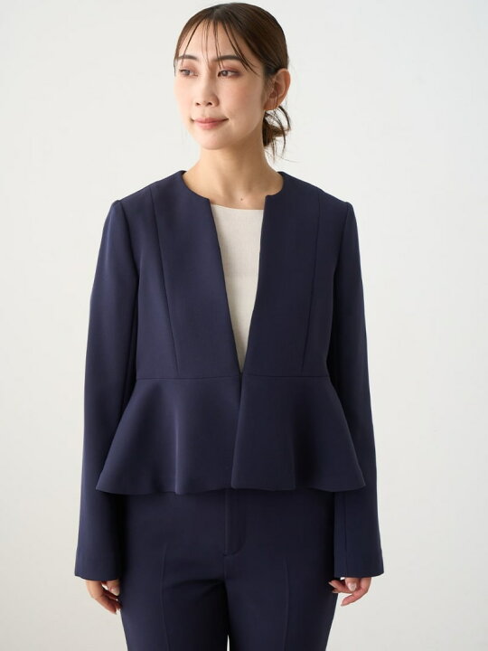 楽天市場】【SALE／50%OFF】ネイビーノーカラーペプラムジャケット 
