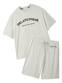 【HOMME】【接触冷感】カジュアルレーヨンロゴTシャツ&ハーフパンツセット gelato pique ジェラートピケ トップス カットソー・Tシャツ グレー ネイビー【送料無料】[Rakuten Fashion]