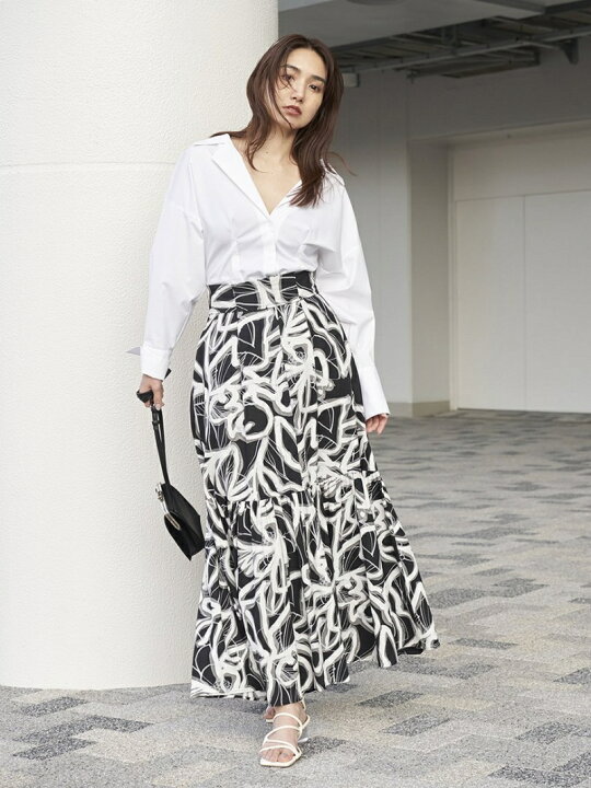 楽天市場 ラインリーフティアードスカート Fray I D フレイ アイディー スカート ロングスカート ブラック ホワイト 送料無料 Rakuten Fashion Usagistore Usagionline公式ストア