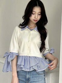 シャツレイヤードニットプルオーバー SNIDEL スナイデル トップス ニット レッド イエロー ネイビー【送料無料】[Rakuten Fashion]