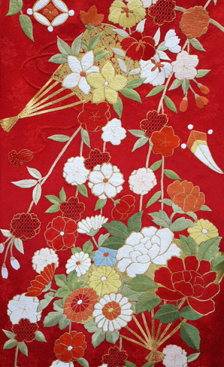 楽天市場】特選品 手刺繍振袖 四季花文 赤色 f-541 尾峨佐染繍 古典柄 