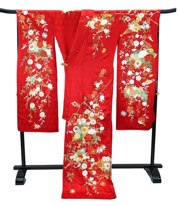 楽天市場】特選品 手刺繍振袖 四季花文 赤色 f-541 尾峨佐染繍 古典柄  