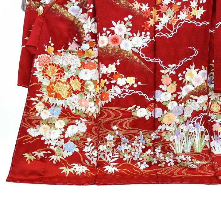 楽天市場】特選品 手刺繍振袖 四季花文 赤色 f-784 尾峨佐染繍 仕立て