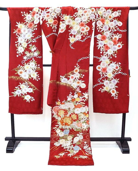 楽天市場】特選品 手刺繍振袖 四季花文 赤色 f-784 尾峨佐染繍 仕立て 