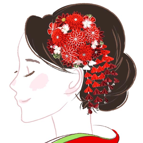 髪飾り　花かんざし　大きめ 大型 つまみ細工 赤色　 振袖 成人式 kk-058 | 京都うさぎ堂
