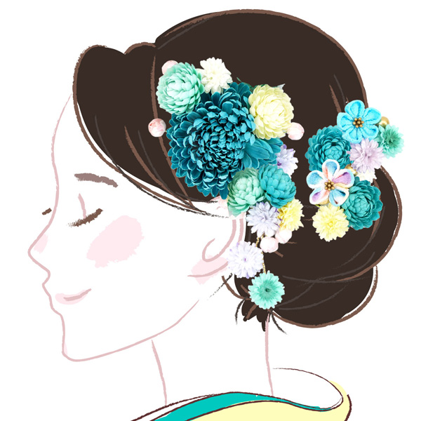 楽天市場】髪飾り 5点セット kk-004 日本製 ブルー 菊 造花 花飾り