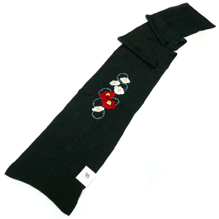 楽天市場】正絹 刺繍 帯揚げ ちりめん生地 oa-057 椿 雪輪 黒 ブラック 