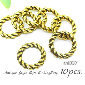 10個 アンティーク調*ロープデザイン メタルリンキングリング