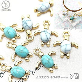 【最大2000円OFF】マラソン限定クーポン！マリン チャーム ホヌ 海亀 13mm 6個 合成天然石 ターコイズ柄 ハワイアン ハンドメイド ネックレスに うさぎの素材屋さん 南国 熱帯 夏のハンドメイドパーツ