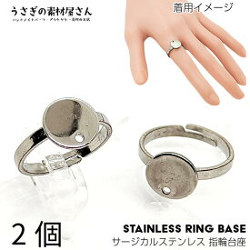 指輪 サージカルステンレス 10mm平皿 台座 アジャスターリング 2個 ステンレス鋼色 デコ土台 シンプル アレンジ 指輪 台座指輪 手作りアクセサリー パーツ うさぎの素材屋さん