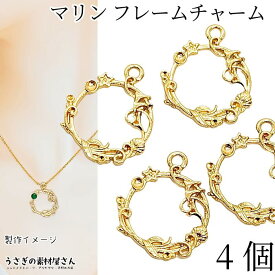 チャーム マリン 石座付き フレームチャーム 20mm 4個 夏 アクセサリーパーツ うさぎの素材屋さん 海の生き物 ハンドメイド パーツ 空枠 レジン枠 熱帯 南国 貝 イルカ