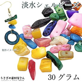 貝 ビーズ 淡水シェル 大きめ チップ 7mm〜17mm程度 約30g ミックスカラー 貝殻のかけら シェルビーズ マリン アクセサリーパーツ うさぎの素材屋さん 夏 ハンドメイド パーツ