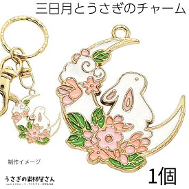 チャーム 三日月 うさぎ 30mm 1個 お月見 花 和風 兎 カラーチャーム かわいい 大きめ アクセサリーパーツ うさぎの素材屋さん 動物 ハンドメイドパーツ 和柄 ウサギ