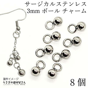 【最大500円OFF】0のつく日限定クーポン!ボールチャーム サージカルステンレス 丸玉 チャーム 約3mm ステンレス製 ステンレス色 シルバー 銀色 8個 基礎パーツ アジャスターエンドパーツ ハ
