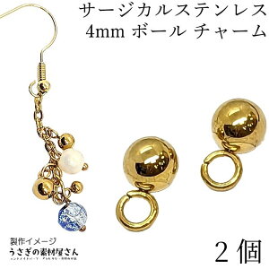【最大500円OFF】0のつく日限定クーポン!ボールチャーム サージカルステンレス 丸玉 チャーム 約4mm ステンレス製 ゴールド色 2個 基礎パーツ アジャスターエンドパーツ ハンドメイドパーツ