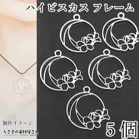 空枠 花 フレーム charm 25mm 5個 レジン枠 フラワー ハイビスカス シルバー色 銀色 マリン 夏 アクセサリーパーツ うさぎの素材屋さん ハンドメイド 海 おすすめ