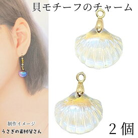 チャーム シェル 約14mm×15mm 2個 オーロラ系 マリンチャーム 海の生き物 南国 貝モチーフ 樹脂製 貝殻 夏のハンドメイドパーツ うさぎの素材屋さん アクセサリーパーツ