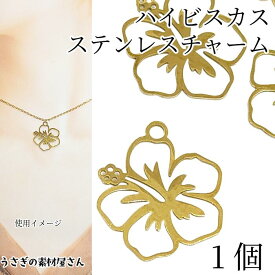 マリン チャーム ハイビスカス 23mm 1個 ゴールド色 304ステンレス製 フラワー 透かしチャーム 花パーツ うさぎの素材屋さん 南国 夏 ハワイアン ハンドメイドパーツ