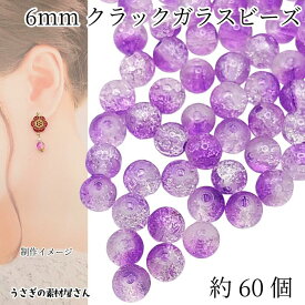 ガラスビーズ 6mm 約60個 パープル 紫系 クラックビーズ グラデーション 2トーン クラックルビーズ アクセサリーパーツ うさぎの素材屋さん 涼し気 ハンドメイド パーツ