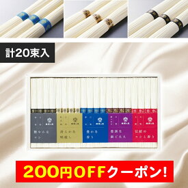 200円OFFクーポン お中元 ギフト 2025 手延素麺揖保乃糸 5種の麺の食べ比べ 計20束入 御中元 夏ギフト そうめん 素麺