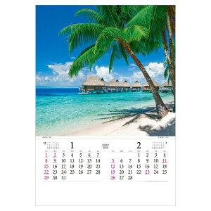 景色 風景 海外 旅行 絶景 海 南の島 ビーチ リゾート 外国風景 トーダン　2023年　壁掛けカレンダー　マリンブルー トーハン・DX フイルム　TD-527