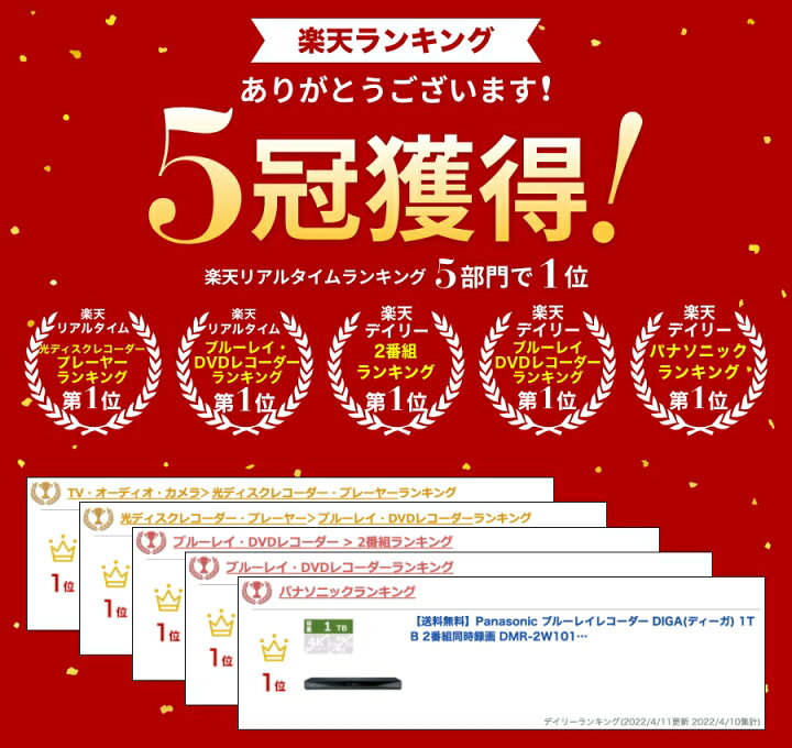 楽天市場 Panasonic パナソニック ブルーレイレコーダー Panasonic Blu Rayレコーダー Diga ディーガ 1tb 2番組同時録画 Dmr 2w101 うさマート 楽天市場店