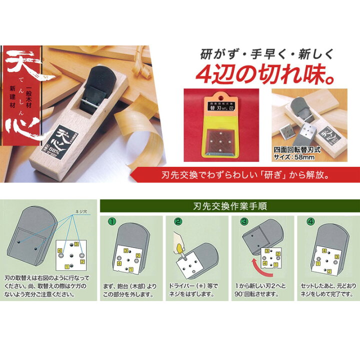 楽天市場】替刃のみ カンナ 四面替刃鉋天心 58mm 用替刃 鉋 かんな 