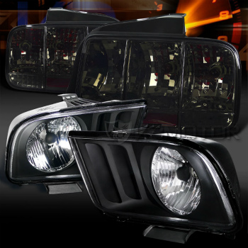 フォード マスタング テールライト 05-09 Mustang Black Headlights+Smoke Sequential Turn Signal Tail Lights 05-09マスタングブラックヘッドライト+シーケンシャルウインカーテールライトスモーク