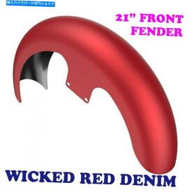 Front Fender 邪悪な赤いデニム21 "ラッパーハガフロントフェンダーフィット86-20ハーレーツーリング Wicked Red Denim 21" Reveal Wrapper Hugger Front Fender Fit 86-20 Harley Touring