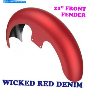 Front Fender �׈��ȐԂ��f�j��21 86-20�n�[���[�c�[�����O�̂��߂̃��b�p�[�n�K�t�����g�t�F���_�[ Wicked Red Denim 21 Reveal Wrapper Hugger Front Fender For 86-20 Harley Touring�y���s�A���i�z