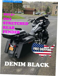 Rear Fender č݌2-1fjubNXgb`AtF_[g14+n[[c[O US Stock 2-1 Denim Black Stretched Rear Fender Extension For 14+ Harley Touring