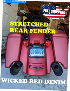 Rear Fender č̍݌ɁI 14-20n[Cg[̂߂̎׈ȐԂ̃fǰ㕔tF_[̊g US Stock! Wicked Red Denim Rear Fender Extension For 14-20 HarleyTouring