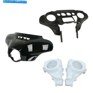 Inner Fairing �n�[���[�G���N�g���O���C�h14-21�p�u���b�N�o�b�g�E�B���O�C���i�[+�A�E�^�[�t�F�A�����OW /�X�s�[�J�[�J�o�[14-21 Black Batwing Inner+Outer Fairing W/Speaker Cover For Harley Electra Glide 14-21�y��