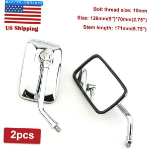 Mirror �z���_VTX�p2�{�̒����`�̃I�[�g�o�C�̃~���[ 2x Rectangular Motorcycle Mirrors For Honda VTX 1300 1800 C R F N S T Retro US�y���s�A���i�z
