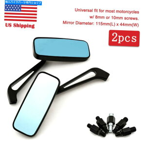 Mirror `̃I[goCN[U[{o[̃`bp[̋tƂ炷 BLACK RECTANGLE MOTORCYCLE CRUISER BOBBER CHOPPER REARVIEW MIRRORS SMOKE BLUE US