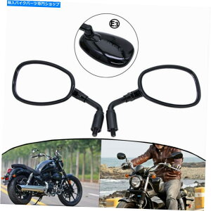 Mirror Harley Honda Scooter GV250̂߂̍10mm̑ȉ~`̔wʃTCh~[ Black 10mm Oval Rearview Side Mirrors E3 Mark For Harley Honda Scooter GV250
