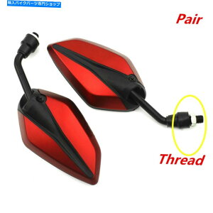 Mirror BWMz_؃}nȂǂɃtBbg鋾10mm̐ԂI[goC̔wʃr[~[ Pair 10MM Red Motorcycle Rear View Mirrors Fit For BWM Honda Suzuki Yamaha ETC