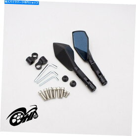 Mirror ホンダヤマハ川崎のためのオートバイブラックメタルサイドバックミラーブルーグラス Motorcycle Black Metal Side Rearview Mirror Blue Glass For Honda Yamaha Kawasaki