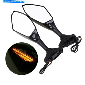 Mirror オートバイリアビューミラーガラスブラックカーボン繊維ルックLEDクリアストロボライト Motorcycle Rear view Mirror Glass Black Carbon Fiber Look LED Clear Strobe Light