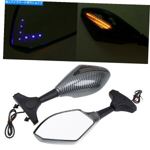 Mirror yAobN~[KXu[Ao[LEDzCgJ[{p^[tBbgz_CBR600 Pair Rearview Mirror Glass Blue Amber LED White Carbon Pattern Fit Honda CBR600