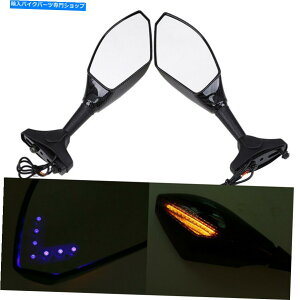 Mirror }nz_̂߂LED^[MtĂ鍕I[goC]Ԃ̃obNTCh~[ Black Motorcycle Bike Rearview Side Mirror With Led Turn Signal For Yamaha Honda