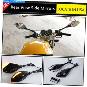Mirror ̂߂LED^[MCg10mm̃I[goC̔wʐ}TCh~[ Motorcycle Rear View Side Mirrors with LED Turn Signal Light 10mm For Kawasaki