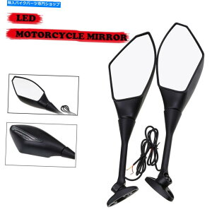 Mirror 2s[XAr[~[KXd˂ubNLEDu[jo[TtBbgI[goC 2PCS Rear View Mirror Glass Double Screw Black LED Blue Universal Fit Motorcycle