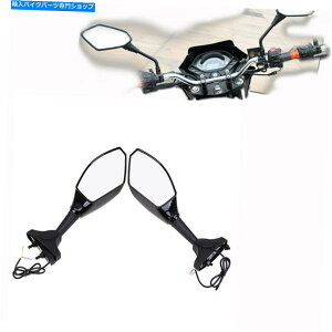Mirror wʐ}~[KXLEDߐF̂鍕tBbgz_CBR600ZX600R Rear View Mirror Glass LED Amber Glossy Black Fit Honda CBR600 Kawasaki ZX600R
